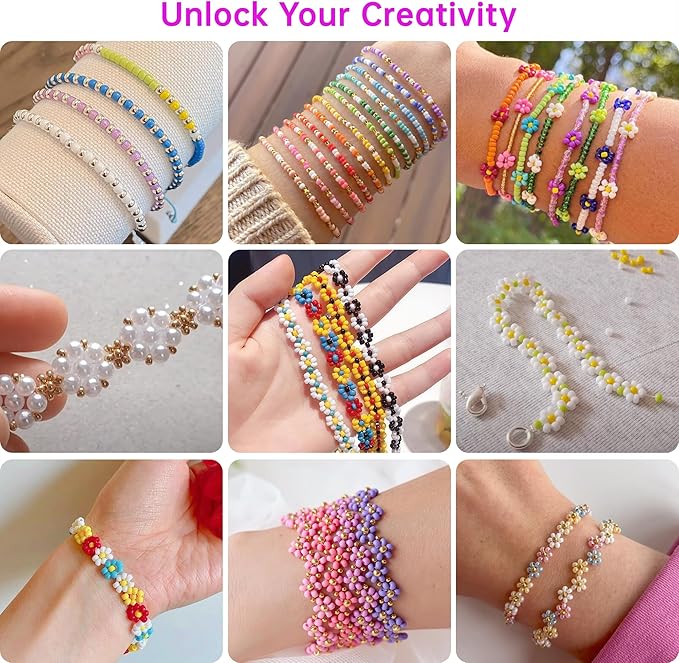 Redtwo 3mm 45000pcs Glass Seed Beads Kit, 7 Boxes 144 Colors Small Beads for Bracelets, Friendship Bracelet Kit with Charms and Letters