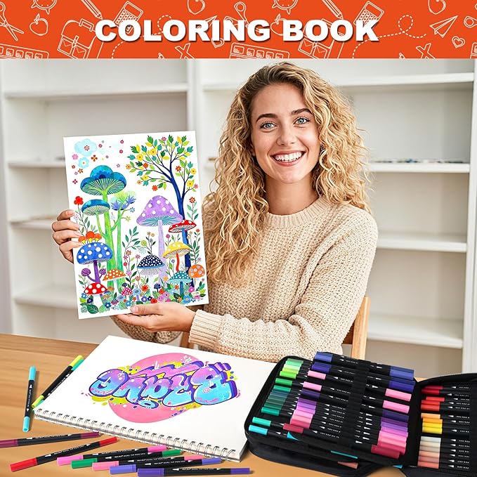 120 Colors Dual Tip Brush Pens Art Markers for Adult Coloring Books, Artist Drawing Sketch Markers Set with Fine & Brush Tip