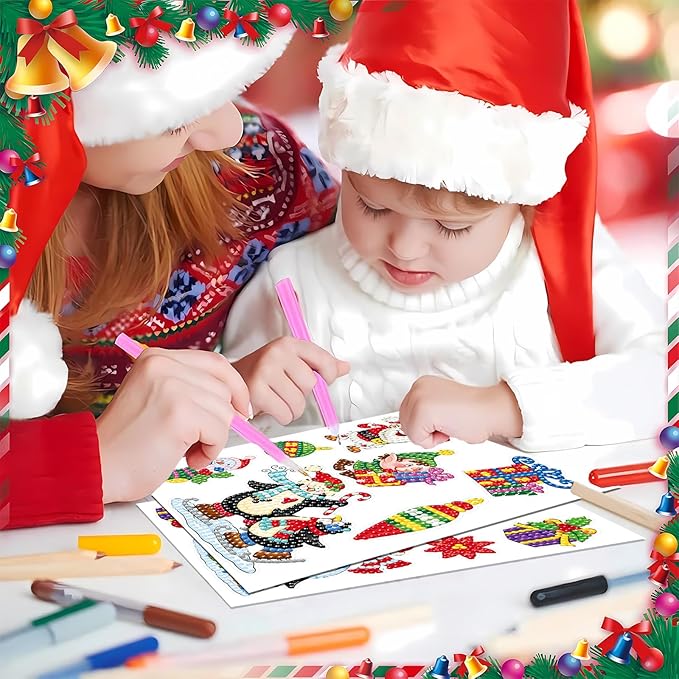 Viicoor 32PCS Christmas Diamond Painting Sticker Kit, Xmas DIY Creative Diamond Art Sticker Craft by Numbers Kits