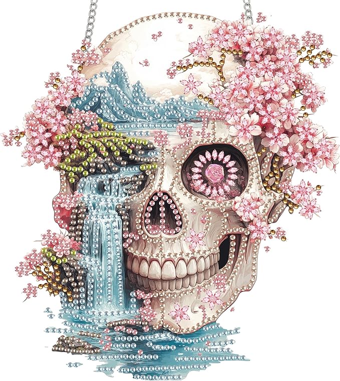 Reofrey Hanging Diamond Art Kits for Adults - 8x8 Inch Skeleton Landscape Acrylic Board Double Sided Pattern Diamond Art Suncatcher Pendant, Crystal Art for Home Wall Window Decoration Handmade Gift