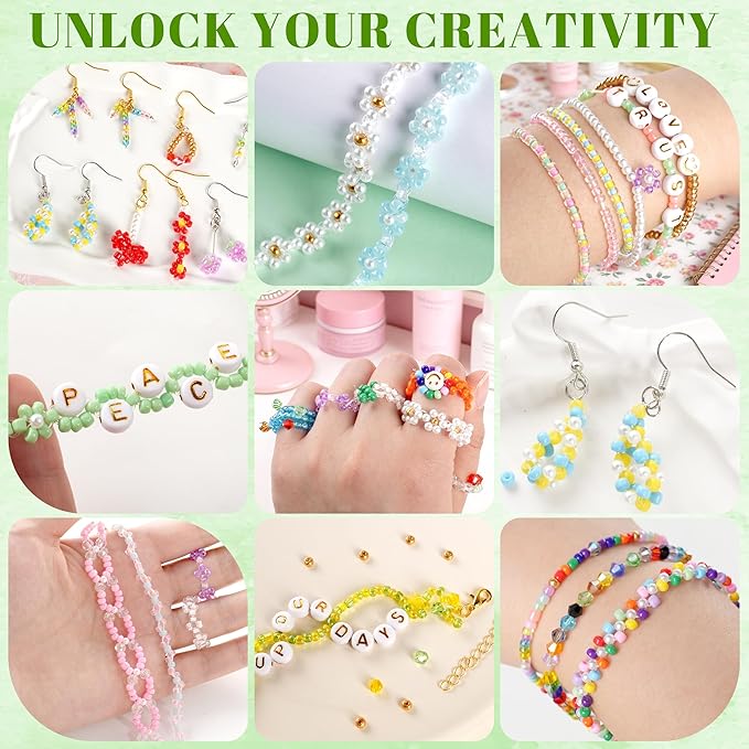 Glass Seed Beads for Jewelry Making, 8800pcs 3mm Small Beads for Bracelets, Friendship Bead Bracelet Kit for Valentine's Day DIY Crafts Gifts, Women, Adults