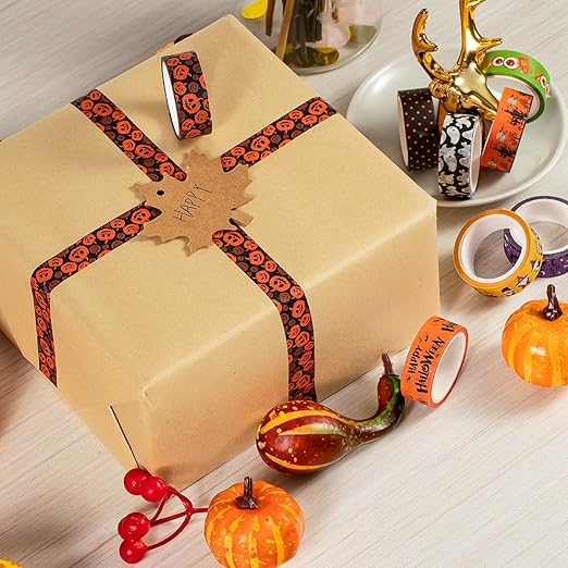 Whaline 24 Rolls Fall Halloween Washi Tape Holiday Washi Tape Set Thanksgiving Fall Leaves Pumpkin Masking Tape Thanksgiving Autumn Winter Christmas Tape for Scrapbook Journal DIY Art Craft