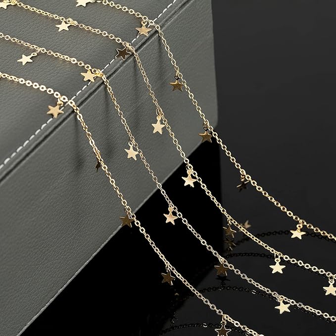 YOUBEIYEE 16.4 Feet Star Link Chain for Jewelry Making Women Necklace Chain Roll, Gold Plated Cable Chains Bulk with Jump Rings and Lobster Clasps