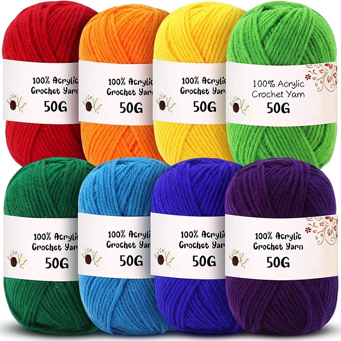 Buryeah 8 Packs 100% Acrylic Crochet Yarn 787 Yards 4 Ply Knitting Acrylic Great Crochet and Knitting Starter Kit for Colorful Craft Crochets Weaving Crafts DIY Project Beginner (Rainbow Colors)