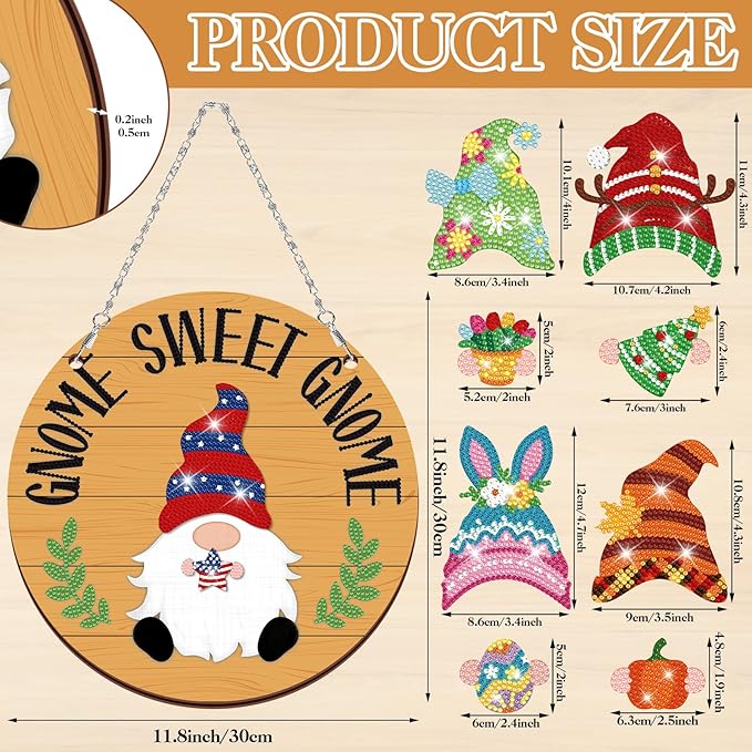 CroBlissful 41 Pcs Easter Interchangeable Iron Gnome Decor DIY Diamond Painting Craft Kit with Magnetic Hats Hands for Seasonal Holiday Decor