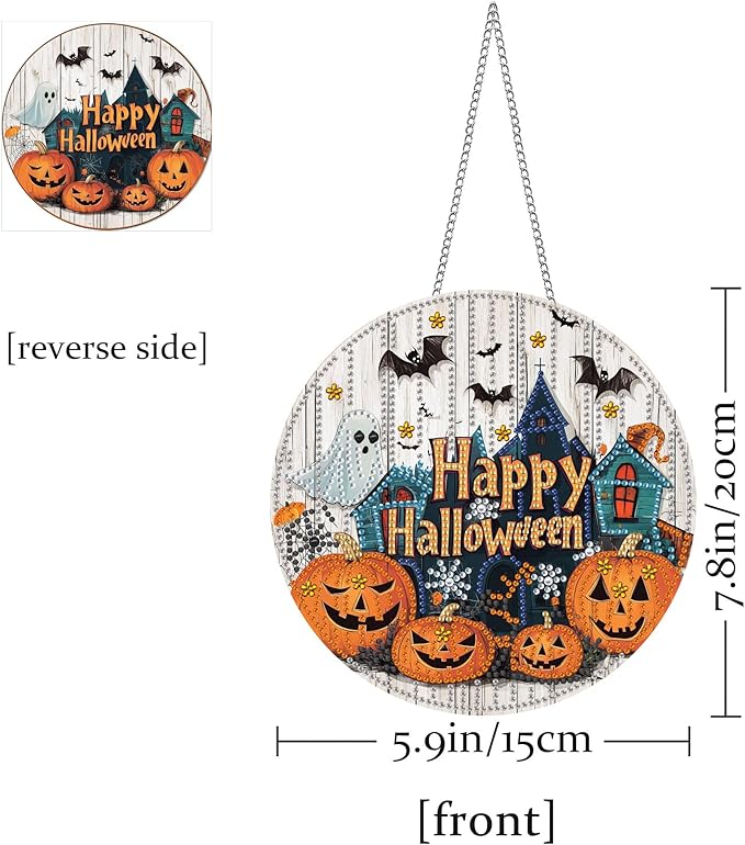 Pavemlo Hanging Diamond Art Kits for Adults Halloween Pumpkin – 8x8 Inch Double-Sided Acrylic Board DIY Crystal Diamond Suncatcher Pendant, Sparkling Home Wall or Window Decoration Handmade Gift