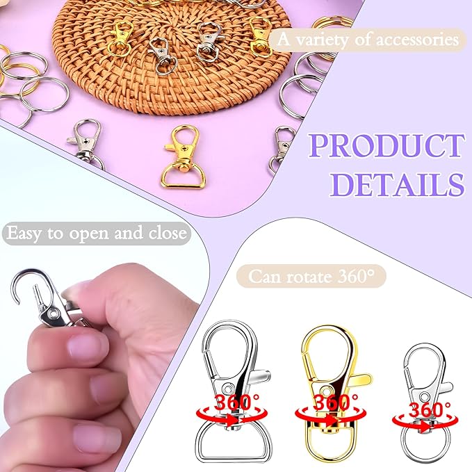 Prdingfy 282PCS Keychain Making Kit, Keychain Craft Supplies Including Key Chain Hooks, Lobster Clasps, Key Rings and Jump Rings for Key Chain Making and Jewelry Making(Gold Silver)