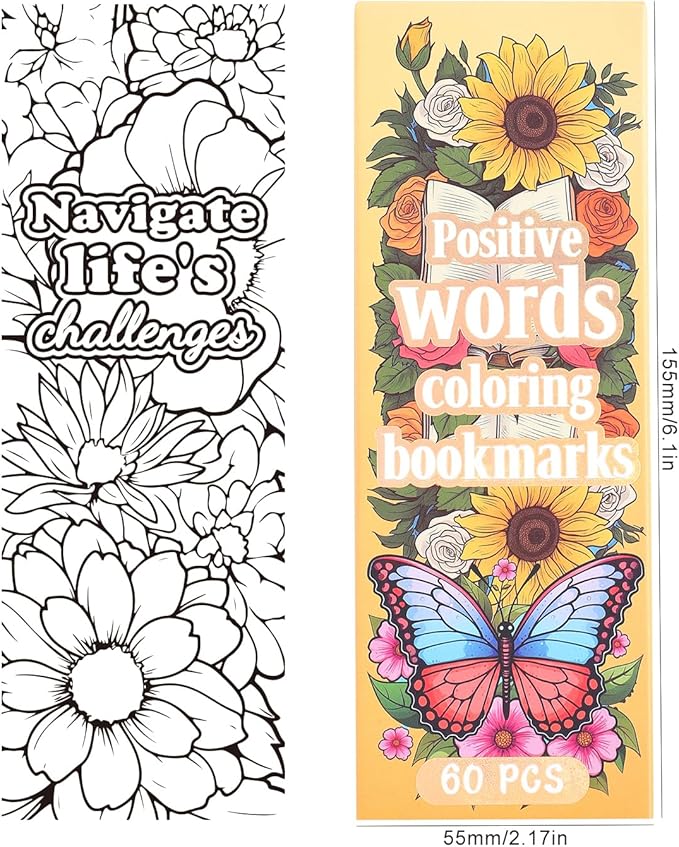 60 PCS Inspirational Quotes Coloring Bookmarks, DIY Coloring Book Markers Motivational Reading Page Holder for Students, Color Your Own Bookmark for Class Gifts, Kids, Adults, Teachers, Book Lovers