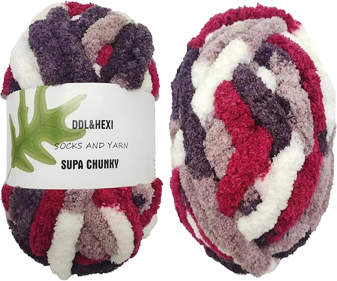 DDL&HEXI 2 Skeins Super Chenille Chunky Yarn,Blanket Making Kit,Jumbo Knitting Yarn 2x8oz 226g per Bag (214)