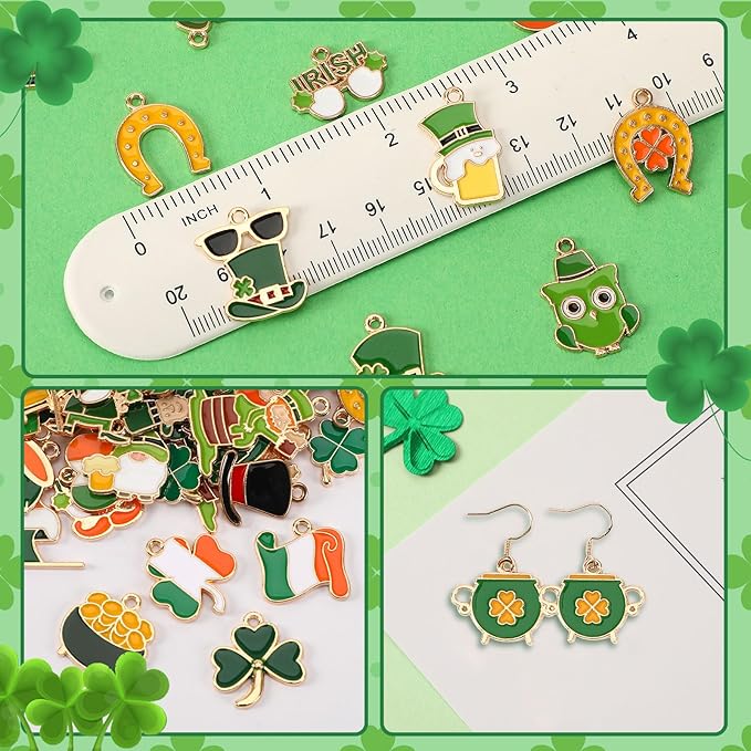 SANNIX 350pcs St. Patrick's Day Charms, Shamrock Charms for Jewelry Making - Green Hat Beer Gnome Irish Enamel Pendants for DIY Crafts Bracelets Necklaces Earrings Making Supplies