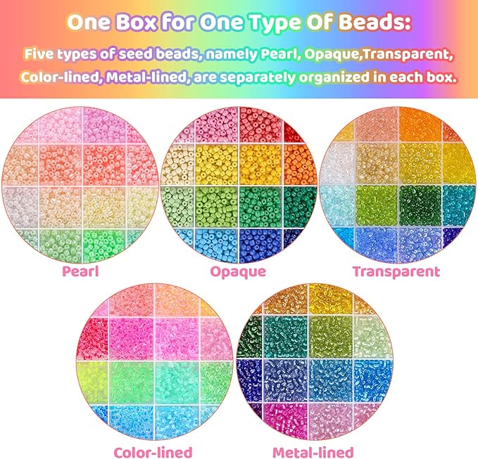 Funtopia 13000pcs 4mm Seed Beads for Jewelry Making, 5 Types 120 Colors Small Glass Beads for Bracelets, Friendship Bracelet Kit with Alphabet Letter Beads, Smile Face Beads for DIY, Art and Craft