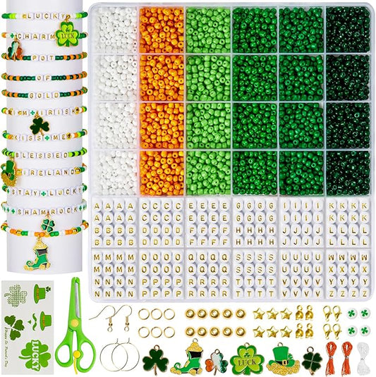 Goldwise St. Patrick's Day Bracelet Making Kits, Green Craft Jewelry Craft Kit, St. Patrick's Day Beads, Charms, Letter Beads, DIY Party Parade