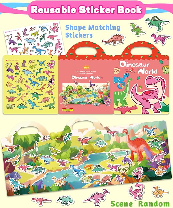 walenced reusable sticker book for toddlers, stickers for kids, toddler craft activities, toddler travel toys ages 3 and up boy girl birthday gifts