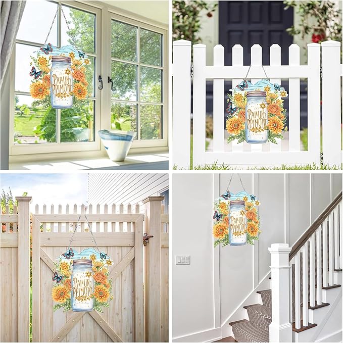 Reofrey Hanging Diamond Art Kits for Adults– 8x8Inch Landscapes Hanging Ornament Acrylic Board Double Sided Pattern Crystal Diamond Art Suncatcher Pendant, for Home Window Decoration Handmade Gift