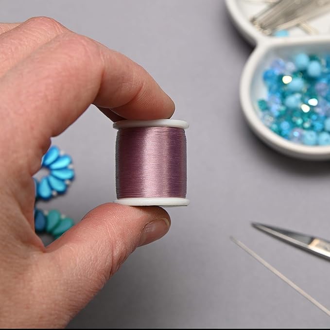 KO Nylon Beading Thread, Lilac Color, Japanese Pre-Waxed 100% Nylon, 330TEX, Tangle Resistant Knotting Cords, 50m /55 yds Spool, Use for Seed Bead Projects, Loom Work & Bead Weaving