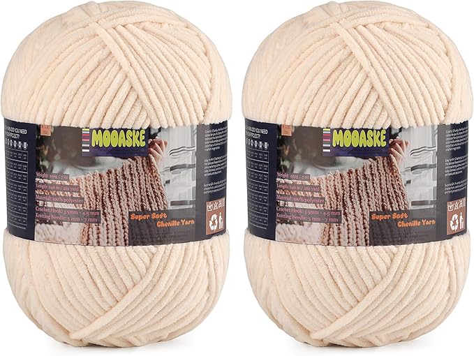 Chunky Velvet Yarn for Crocheting, 2-Pack 14.1oz 524.8 Yards Total, Super Soft Chenille Plush Yarn for Baby Blankets, Amigurumi, Scarves | 20 Colors (2, Khaki)