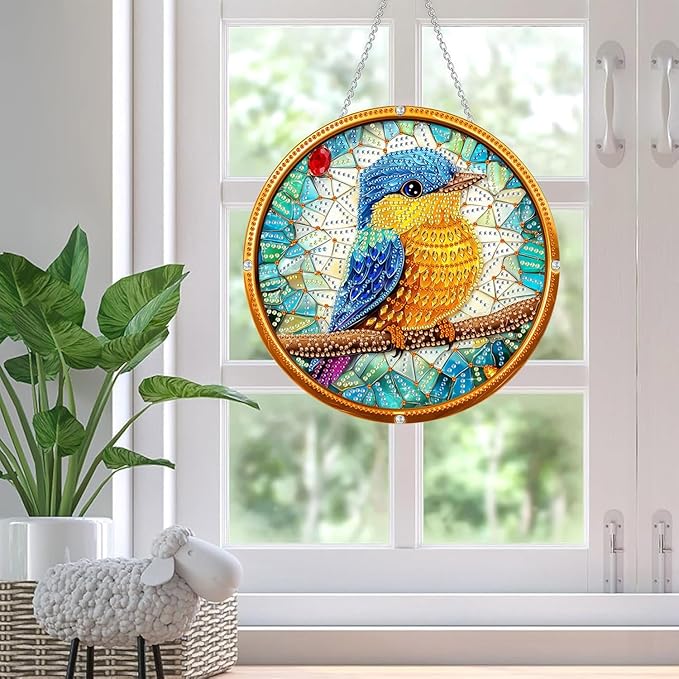 SKRYUIE Bird Hanging Diamond Art Kits for Adults Pendant Suncatcher, Special Shaped Crystal DIY Pearl Diamond Painting Kit, Gift for Mother Spring Summer Window Wreath Decor 7.48 x 7.32 Inch A36