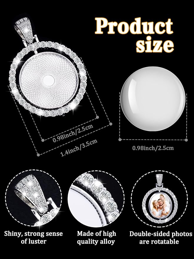 Ferraycle 27 Pieces Rhinestone Bezel Pendant Trays Set Including 9 Pieces Double-Sided Sublimation Blank 1 Inch Bezel Round Pendant Trays Charms with 18 Transparent Glass(Silver, Gold)