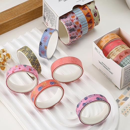 YUBX Basic Washi Tape Set 30 Rolls Cute Patterns Decorative Skinny Slim Masking Tapes for Arts, DIY Crafts, Journals, Planners, Scrapbook, Wrapping (Sweety Two)