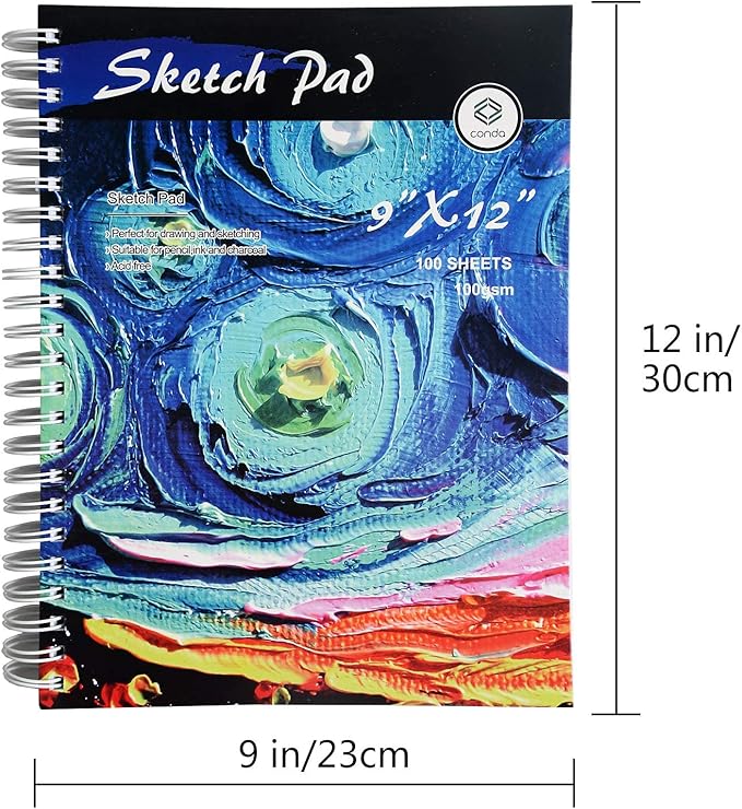 CONDA 9"x12" Sketch Book, 100 Sheets (68 lb/100gsm), Spiral Bound Artist Sketch Pad, Durable Acid Free Drawing Paper for Drawing Painting, Starry Sky
