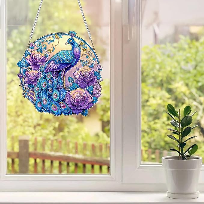 MAXBYE Peacock Animal Hanging Diamond Art Painting Kits for Adults Beginners, DIY 5D Special Shaped Crystal Painting Diamond Kits Hanging Ornament for Gift Home Wall Door Decor