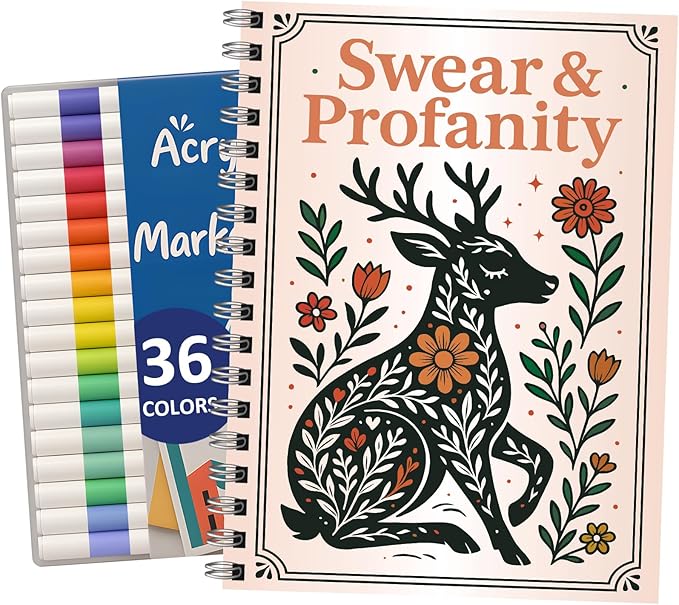 Zouier Swear Word Funny Coloring Book with 36 Markers for Adults Relaxation Spiral Bound, Stress Relief, Cancer Care, Self Care, Get Well Gifts Crafts for Women