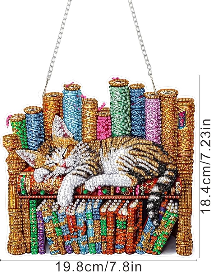 SENQAO Hanging Diamond Art Painting Pendant Kits, 5D Cat Diamond Art Kits for Adults, DIY Book Diamond Painting Kits Special Crystal Gem Art for Home Decor