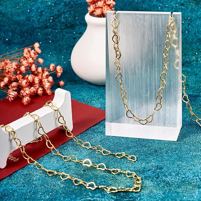 Sparkeads 5M Real 18K Gold Plated Golden Chain for Jewelry Making,Brass Heart Link Chains,Golden Link Necklaces for Women,Cable Chain with Lobster Claw Clasps for Bracelet DIY Jewelry Kits,6x8x0.5mm