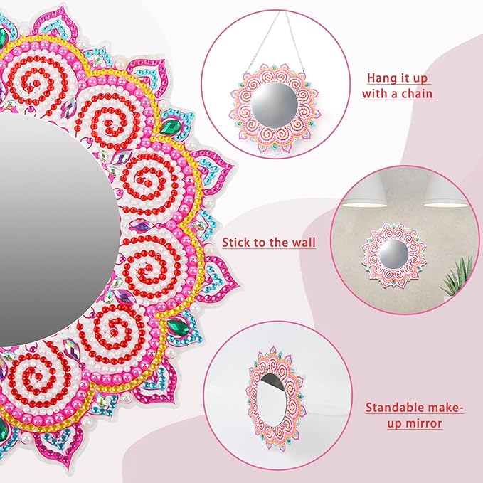 Diamond Painting Mirror Kit DIY 5D Diamond Painting Makeup Mirror Special Shaped Crystal Diamond Art Makeup Mirror for Adults Beginners Birthday Gifts Crafts Home Wall Table Decor