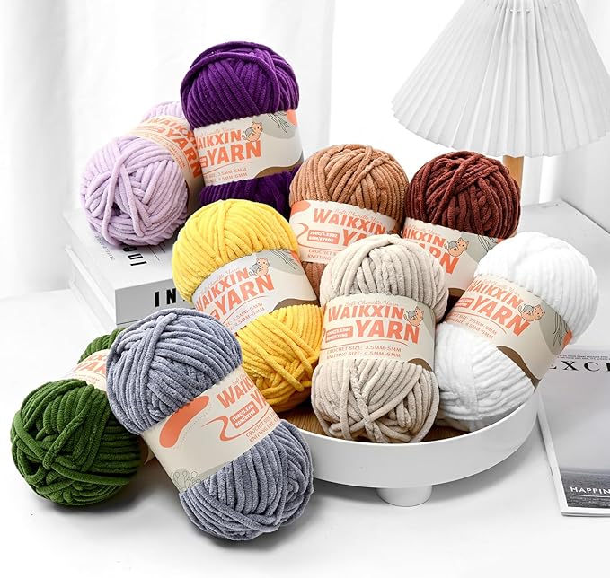 12 Pack Multicolor Super Soft Chunky Chenille Yarn for Crocheting， Fluffy Velvet Baby Yarn for Knitting Blanket， (1200g/1050yds) Bulky Fuzzy Crochet Yarns Set B