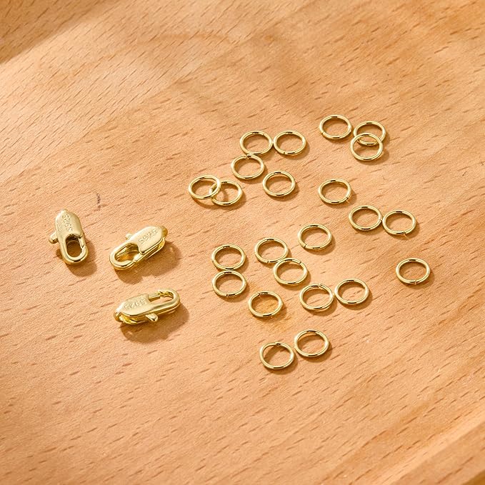 Gold Jewelry Making Lobster Claw 10mm, 23PCS Italian Rectangle Trigger Clasps with Open Jump Rings Set, Small Necklaces Bracelet Connector Gold Clasp Supplies 925 Sterling Silver Jewelry Finding Set