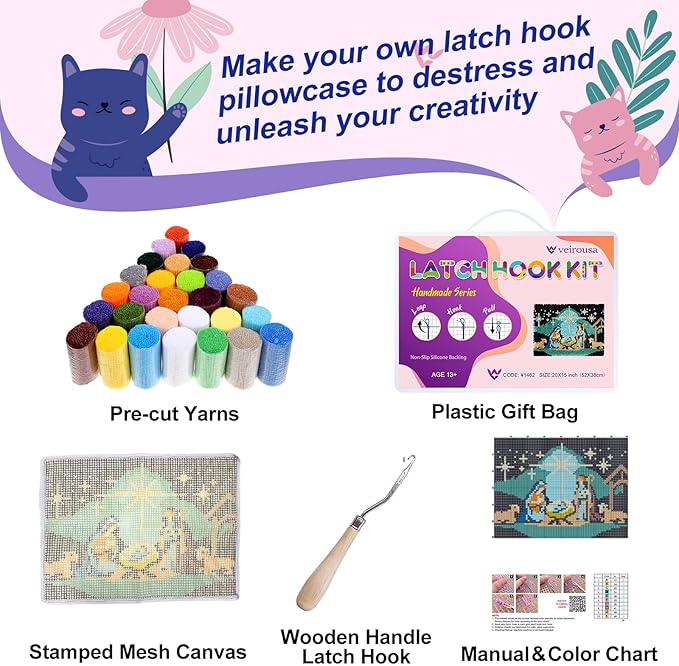 veirousa Flamingo Floral Latch Hook Kits for Adults, Beginners Birds Latch Hook Rug Starter Kit Pre-Printed Carpet Making Set DIY Handmade Wall Hanging Craft for Home Decoration 20x15 inch