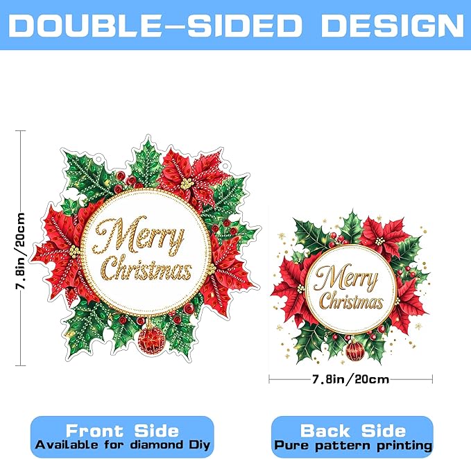 VAIIEYO Christmas Diamond Art Hanging Ornament, Garland Diamond Painting Suncatchers Window Hanging Kit with Chain, 7.5x7.5 inch Crystal Pendant Art Craft for Gift Home Wall Front Door Decoration