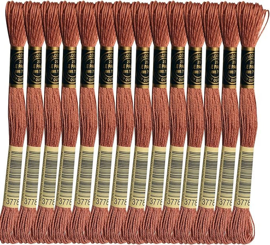 LE PAON Embroidery Floss, 14-Pack Six Strands 100% Long Staple Cotton Embroidery Thread, 8.7-Yard，Color Number：3778, Light Terra Cotta