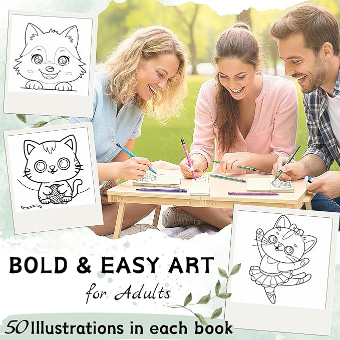 Chason & Co Mini Coloring Book Adult Bulk - Small Coloring Books for Adults | 180GSM Textured Art Paper — Pro Art Experience Made Effortless | Bold and Easy Art | 50 Pages x 2 Pack Travel Size (Fuzzy)