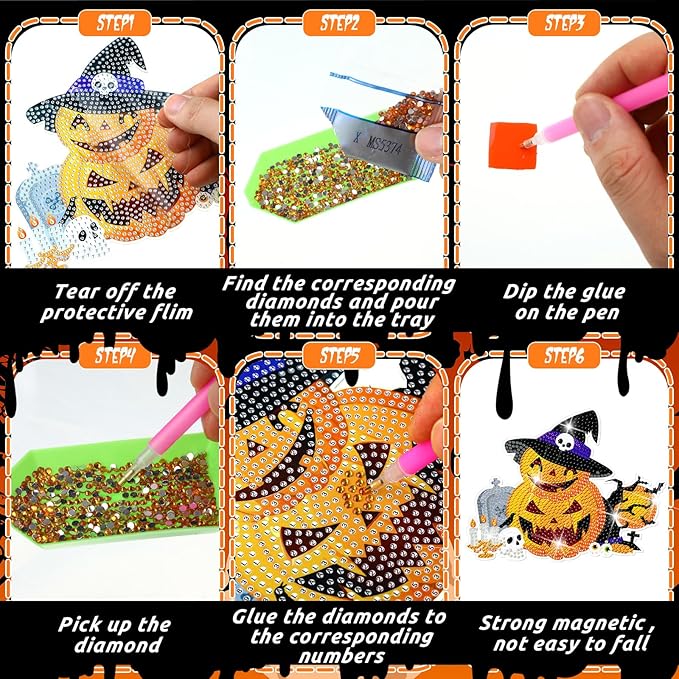Zonon 6 Pcs Halloween Diamond Painting Hanging Sign Set 5d Gnome Pumpkin Diamond Art Set for Adults DIY Art Pendant Ornaments Kits Acrylic Bat Skull Ghost Truck for Halloween Wall Door Window Decor