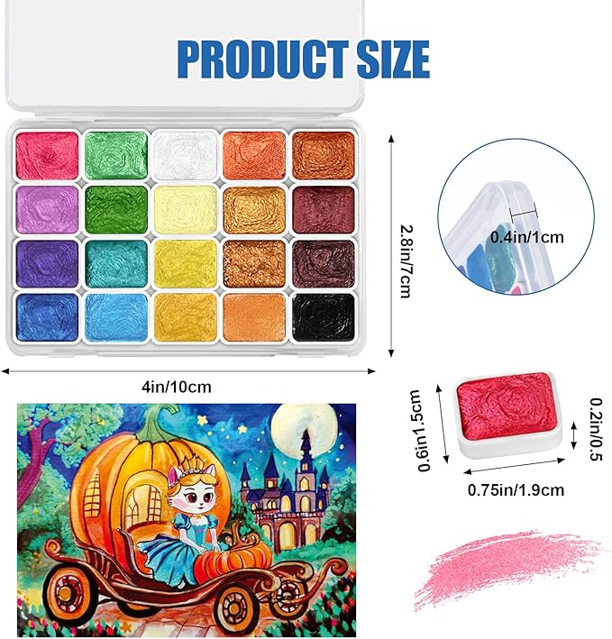 Mini Glitter Watercolor Paint Set, 20 Colors Shimmer Metallic Watercolour Painting Sets, Solid Pearl Water Color Paints for Adult, 1ml Trial Pack (Pumpkin Castle)