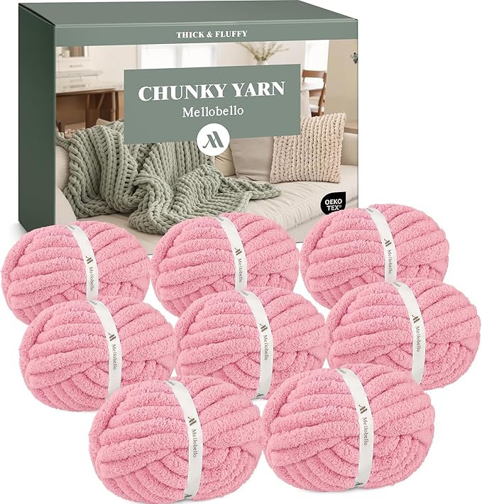 Jumbo Chunky Yarn for Hand Knitting - Super Thick Chenille Chunky Yarn for Crocheting - Extra Soft Bulky Fluffy Blanket Big Yarn 8 Jumbo Pack (27yds,8 oz Each Skein)