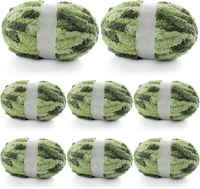 8 Pcs Chunky Yarn for Hand Knitting - Chunky Chenille Yarn for Crocheting - Fluffy Yarn for Crochet - Jumbo Yarn for Hand Knitting 227 yds 61.6 oz of Super Bulky Yarn (Dark Green-Sage Green)