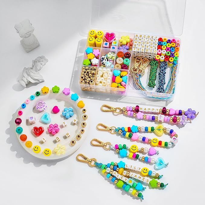 MINIMISSMIANYC 421PCS Beaded Keychain Making Kit for Women,Acrylic Heart Star Flower Letter Alphabet Bag Beads DIY Key Chain Charm Supplies Crafts Accessoriess Jewerly Making Kit for Kids Girls Boys