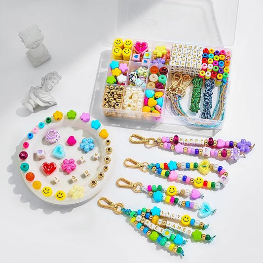MINIMISSMIANYC 421PCS Beaded Keychain Making Kit for Women,Acrylic Heart Star Flower Letter Alphabet Bag Beads DIY Key Chain Charm Supplies Crafts Accessoriess Jewerly Making Kit for Kids Girls Boys