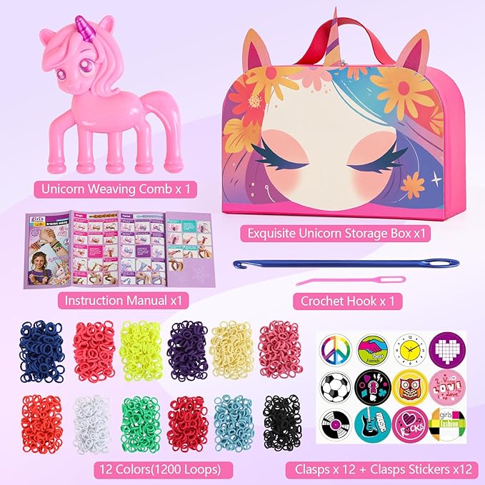 Bracelet Making Kit Gift for Girls Ages 8-12, 1200 Colorful Elastic Cloth Rubber Loom Bands Weaving Loom Bracelet Kit DIY Arts and Crafts Kit Toys Gifts for Girls 6 7 8 9 10 11 12 13 Year Old