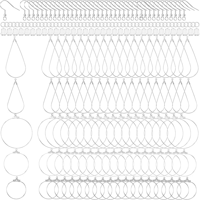 OIIKI 700pcs Hypoallergenic Earring Making Kit - Silver Plated Hooks, Beading Hoops, Clear Rubber Backs, Jump Rings
