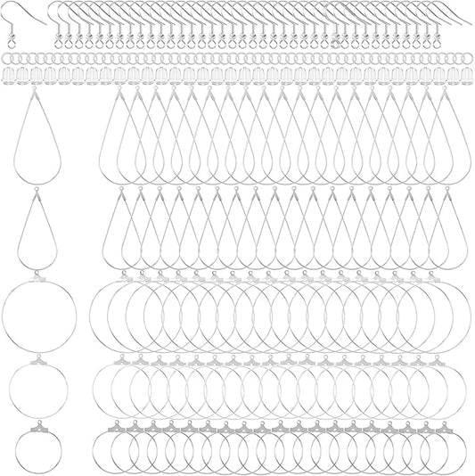 OIIKI 700pcs Hypoallergenic Earring Making Kit - Silver Plated Hooks, Beading Hoops, Clear Rubber Backs, Jump Rings