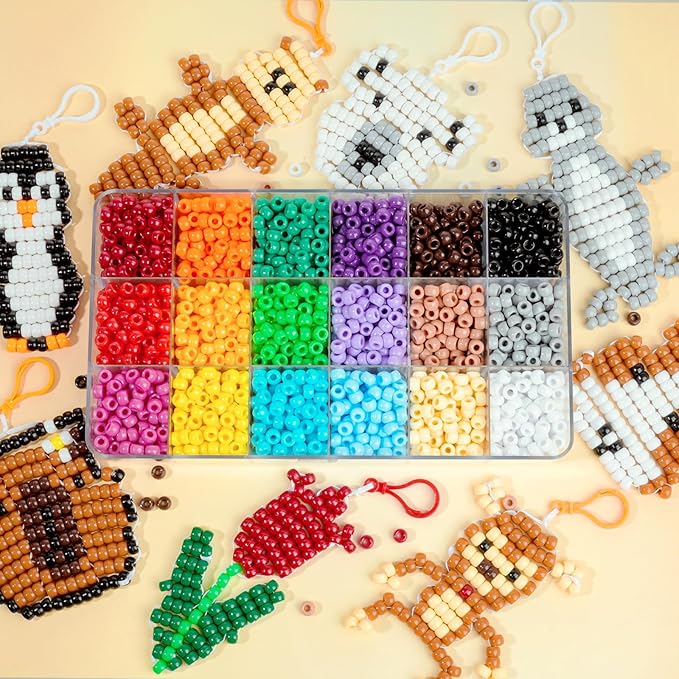 2600+pcs Pony Beads Kit, 18 Color Rainbow Plastic Multicolor Pony Bead Bulk with Elastic String Bead Pets DIY Crafts Jewelry Making Kit for Bracelets Bag Charm Necklaces Key Chain