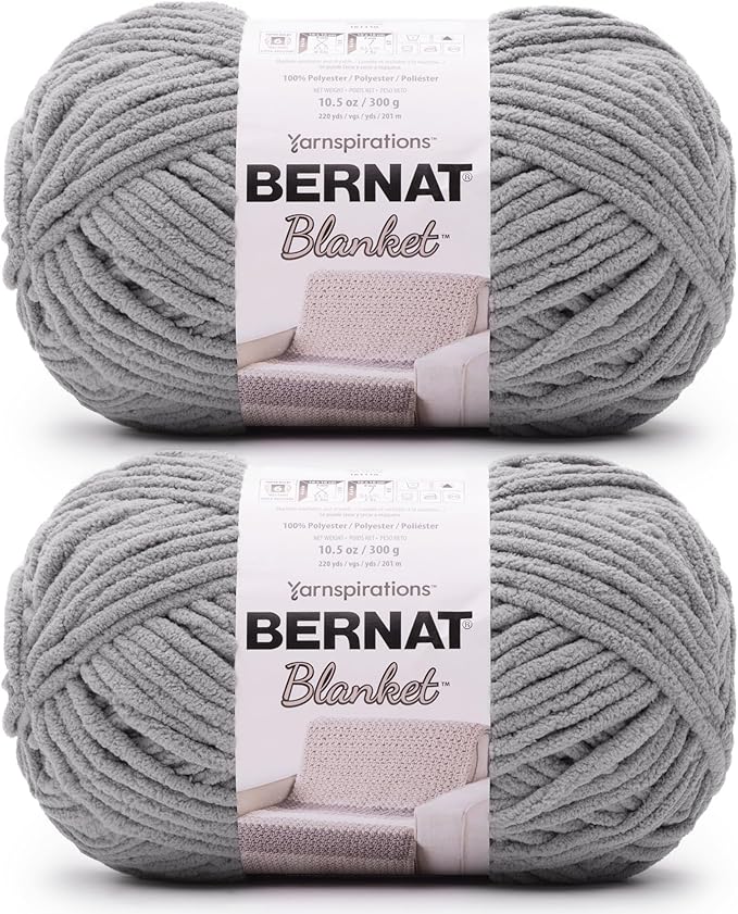 Bernat Blanket Super Bulky Acrylic Yarn - 2 Pack of 300g/10.5oz #6 Chunky Chenille Heavy Weight Yarn for Knitting and Crocheting, Amigurumi, Thick Blankets (Vapor Gray, 220 Yards 2-Pack)