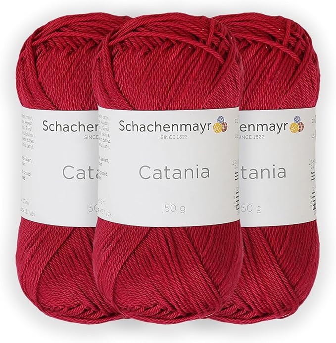 3 Skein/Pack Schachenmayr (SMC) Catania Originals Yarn, Each Ball 1.76 Oz (50gr) / 136 Yards (125 m), 100% Mercerized Cotton for Knitting and Crochet Yarn, Sport Weight, 192 - Wine Red