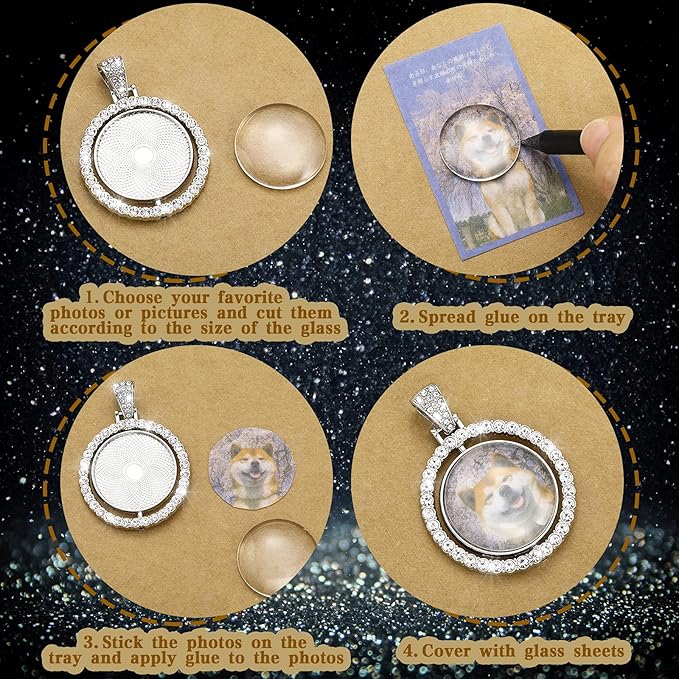 Ferraycle 27 Pieces Rhinestone Bezel Pendant Trays Set Including 9 Pieces Double-Sided Sublimation Blank 1 Inch Bezel Round Pendant Trays Charms with 18 Transparent Glass(Silver)