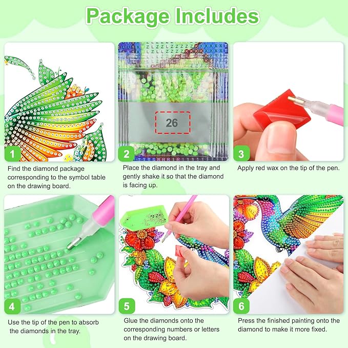 TOSTOG Hanging Diamond Art Kits for Adults, Colorful Hummingbird Diamond Paintings for Adults, Diamond Art Kits Window Pendant, 5D Diamond Paintings Hanging Pendant Kit Gem Painting Wall Decor Gift