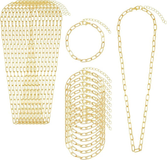 Oqqlin 20 Pcs Paperclip Chain Necklace Bracelet Kit, Gold Charm Necklace Bracelets Making Kit with Lobster Clasps Alloy Paperclip Chain Bulk for DIY Jewelry Making (18 Inch, 6.5 Inch)
